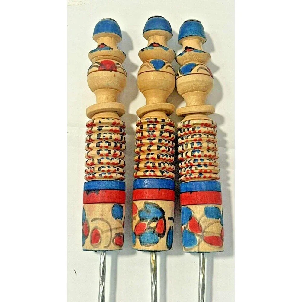 French Metal Wood Skewers Meat BBQ Sweet Stick Candy Kabab Grill Tool Vintage